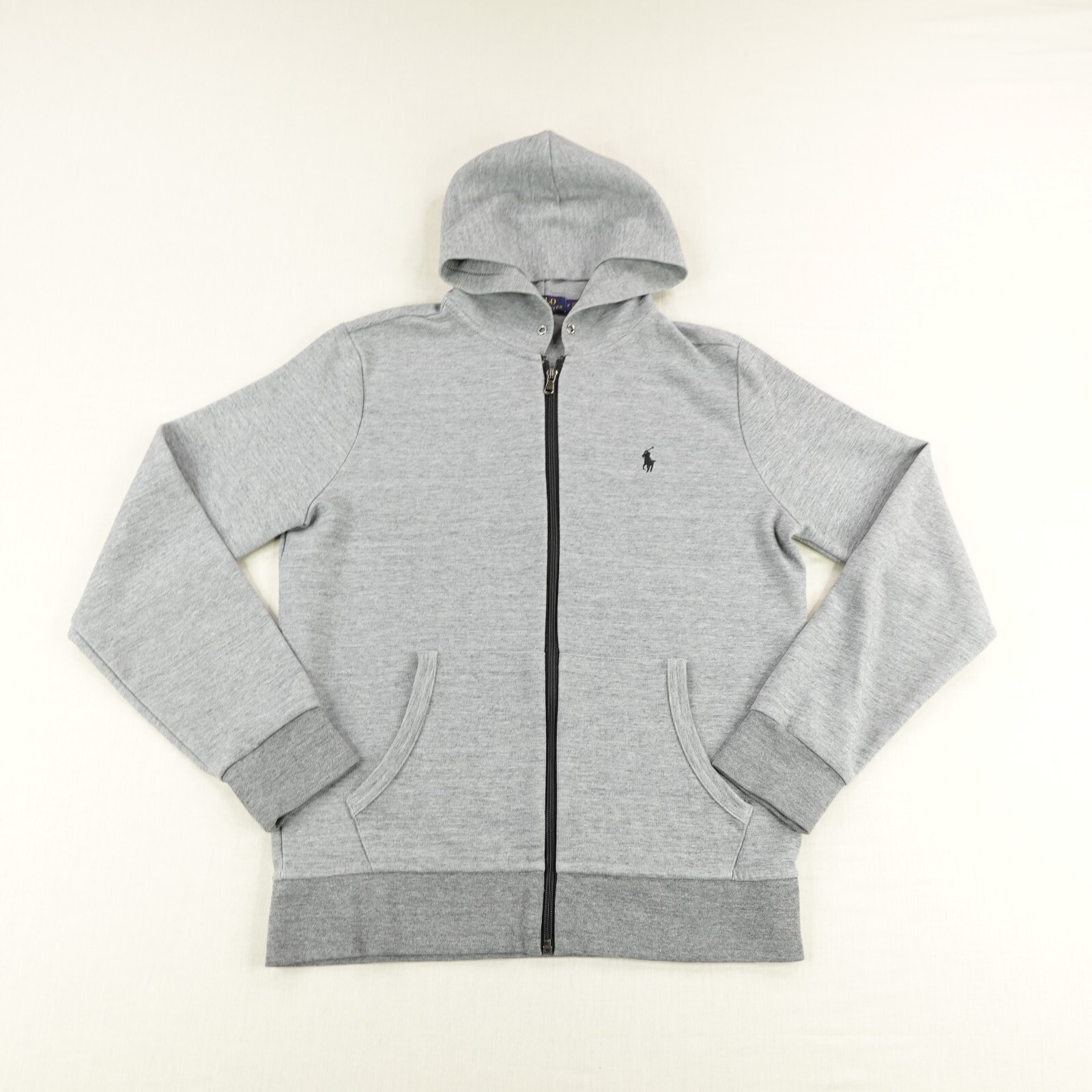 Polo Ralph Lauren felpa con cappuccio uomo grigio medio blu pony full zip maglione