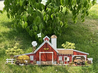 VINTAGE #587 BURWOOD PRODUCTS CO 3D FARM BARN SCENE 1974 WALL HANGING 46'' CAR