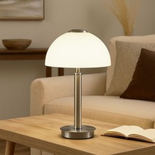 Pilzleuchte Nachttischleuchte Tischlampe LED Glas verchromt Metall Touchdimmer