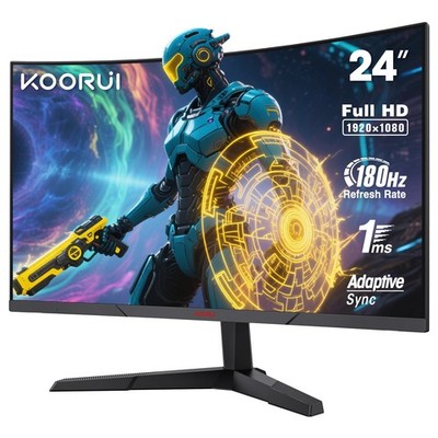 Gaming Monitor 24 Inch Curved 180Hz FHD 1080p 1500R KOORUI 24E6CA Adjustable