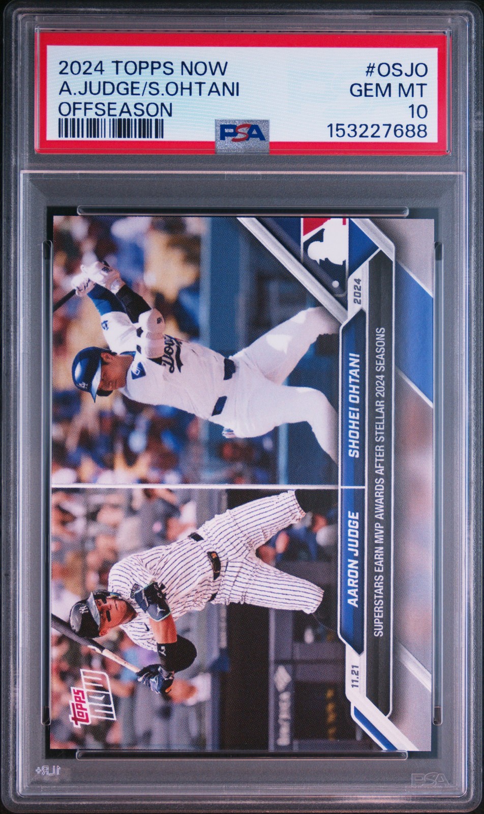 2024 TOPPS NOW OFFSEASON #OSJO AARON JUDGE SHOHEI OHTANI PSA 10
