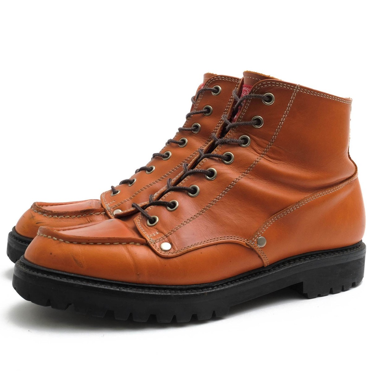EVISU Men Shoes Work Boots Leather Genuine Brown Yk2001 U-Tip