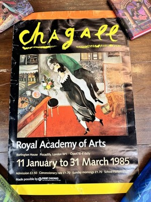 Vintage 1985 Chagall Royal Academy Of Arts London Exhibition Poster Large Black