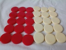 Set of Vintage Solid Plastic BACKGAMMON Pieces 31mm x 6mm - Red & Cream