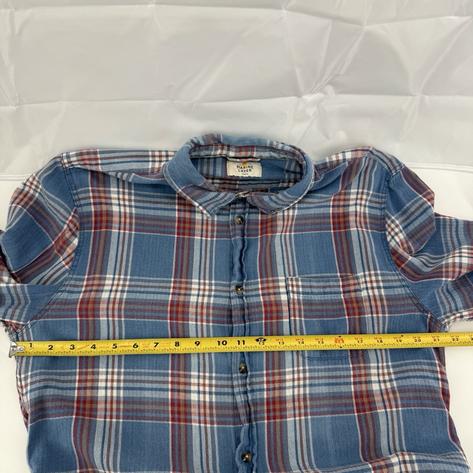 Marine Layer Blue Red Button Down Multi Plaid Lon… - image 8