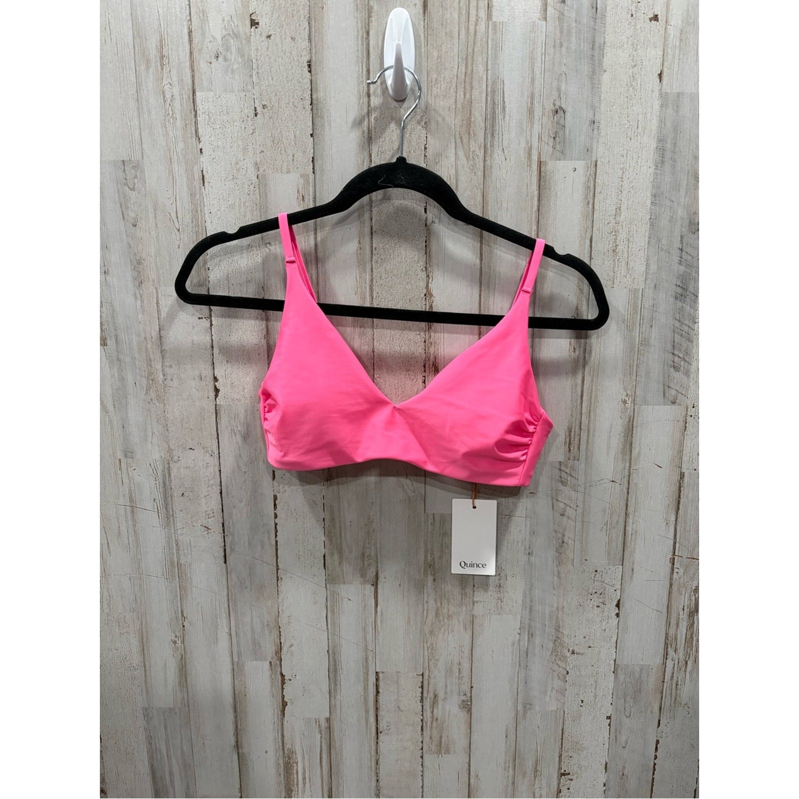 New Quince Bubblegum Pink Italian V-Neck Bikini Top Small Minimalist Barbie