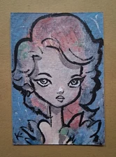 Original Glamour Girl Painting Thayer Art OOAK ACEO MCM Style Miniature