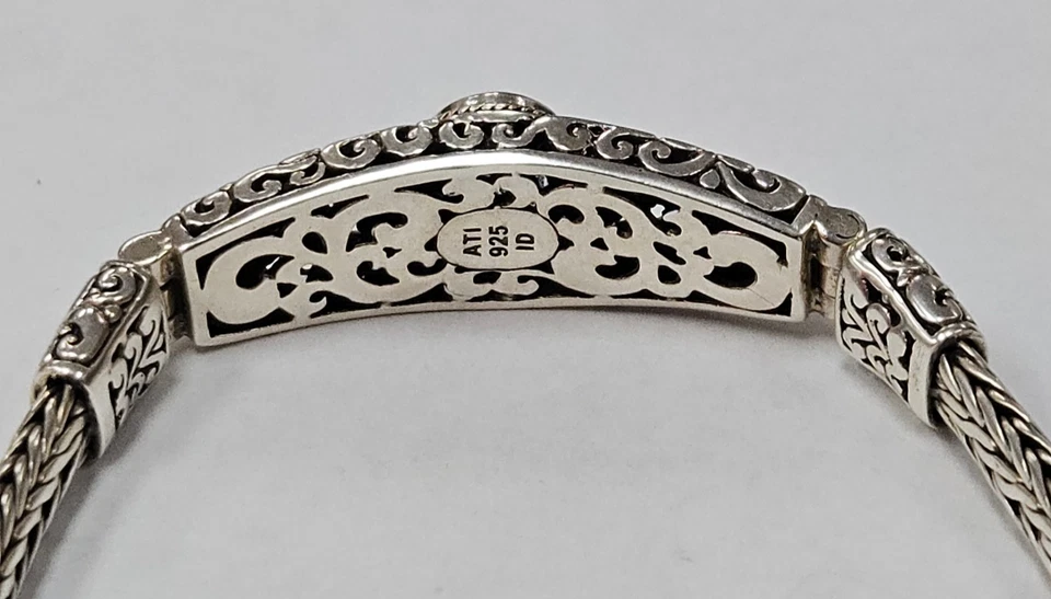 ATI ID SS Filigree Design Blue Topaz Foxtail Chain Bracelet 7  1/4" [115PIB] - Image 3 of 4