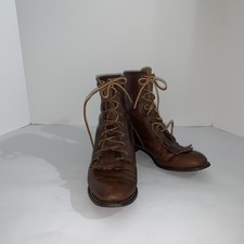 Vintage Justin Boots Womens Size 7 Brown Leather Lace Up Western USA L0575
