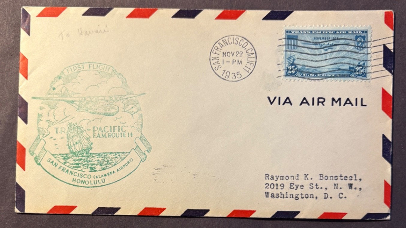 #C20 25 cent Trans Pacific single, San Francisco to Honolulu