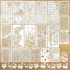 19pcs Reusable Stencils for Crafts - Musical Notes, Floral Designs