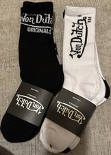 NWT 6 PAIRS MENS VON DUTCH ORIGINALS CREW CUT SOCKS ONE SIZE WHITE /BLACK