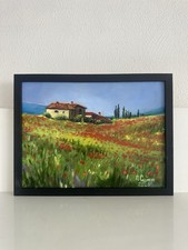 Original Oil Painting  Poppy field Tuscany Italy 18x24cm Landscape Wall Art Gift