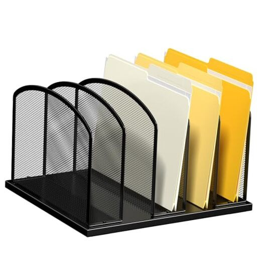 Metal Mesh Vertical Desktop File Holder - Large 5-Slot Organizer-image