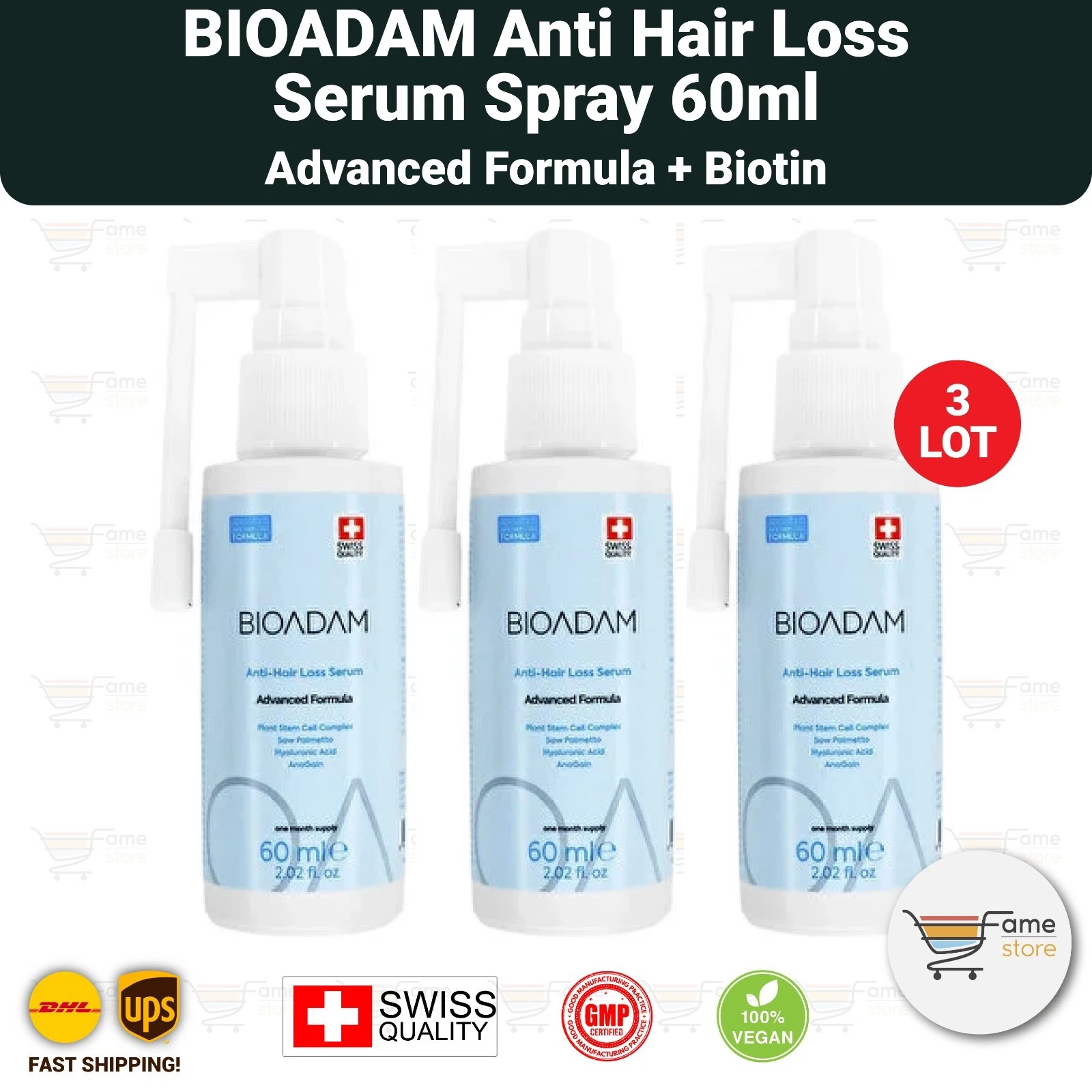 BIOADAM Anti Hair Loss After Hair Transplant Serum Spray Advanced Formula 3 LOT