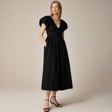 NWT!! J. CREW Collection Cecily Dress Cotton Poplin Black Midi Puffed Sleeves 6