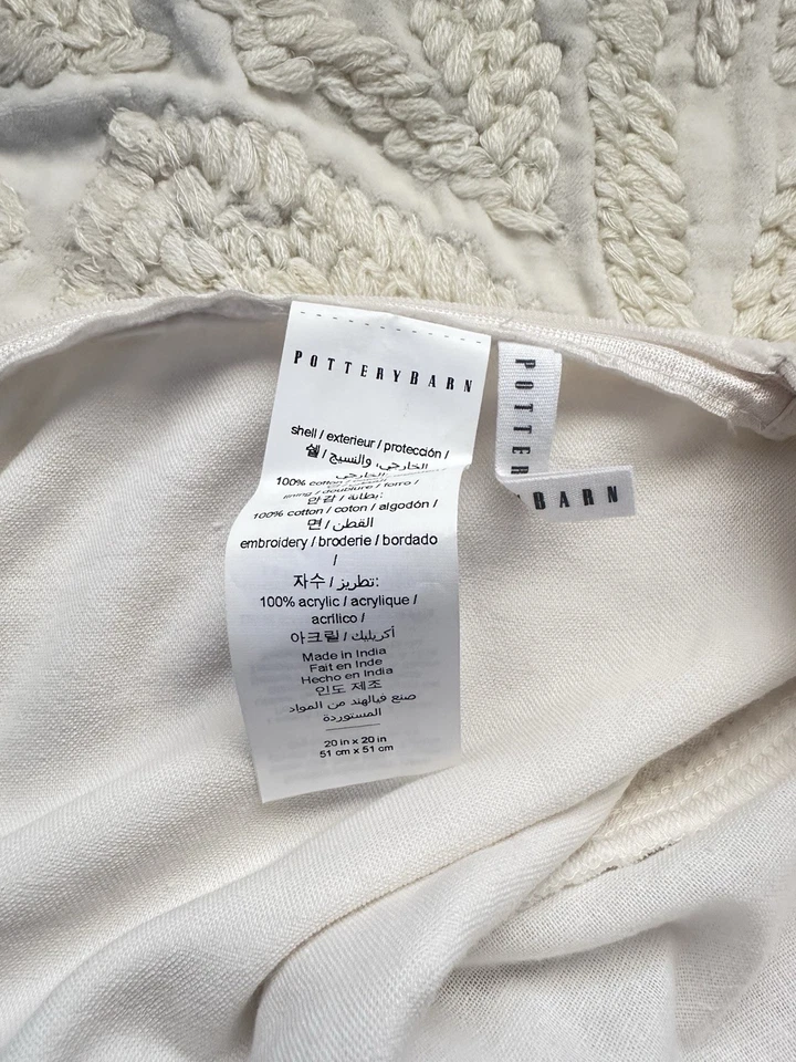 Funda de almohada bordada floral Pottery Barn blanca 20x20 100 % algodón nueva sin etiquetas (2) Foto 3 de 4