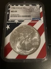 1986 $1 American Silver Eagle 1oz .999 Silver NGC MS69 Patriotic Flag Label Core
