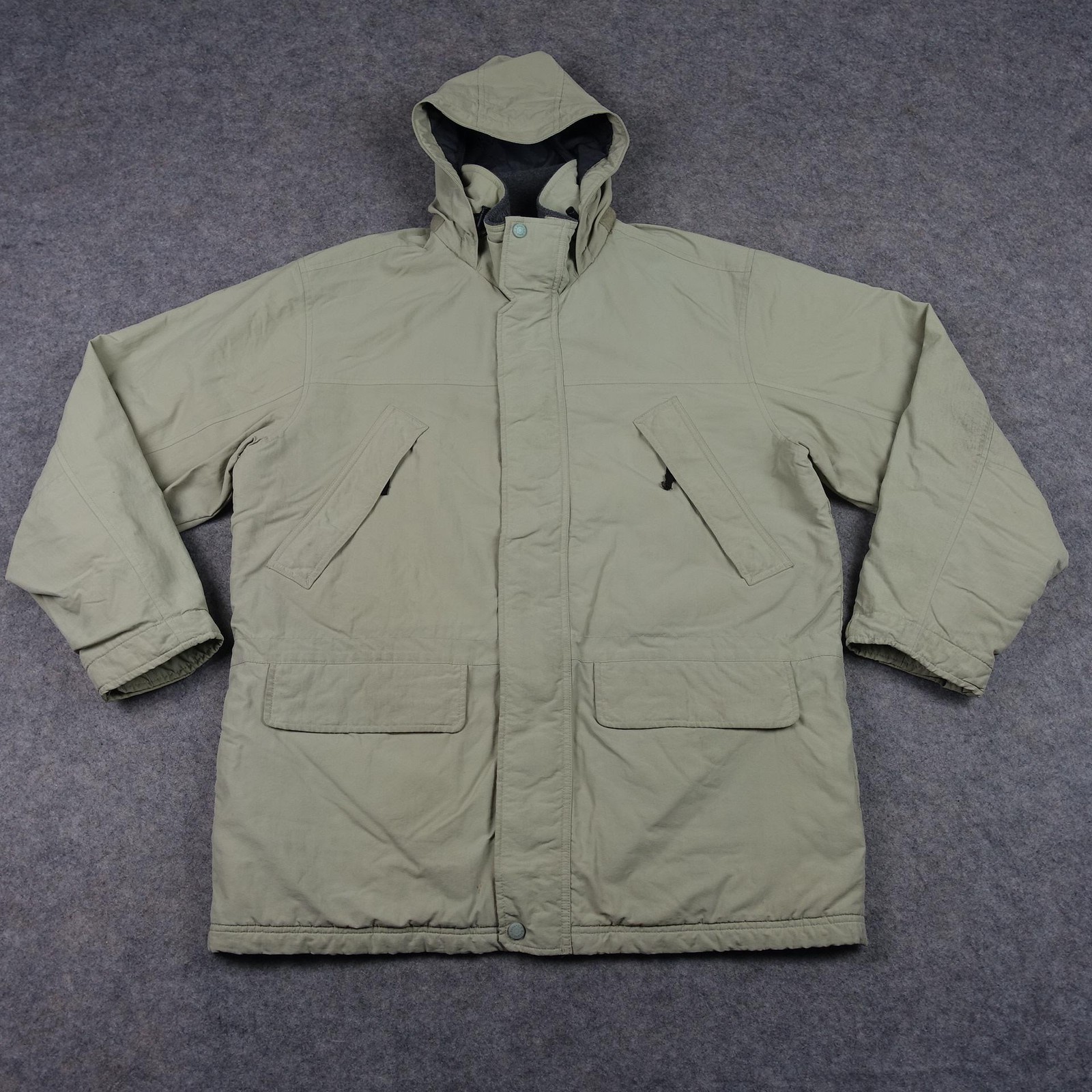 LL Bean Beige Hooded Parka Thinsulate Large