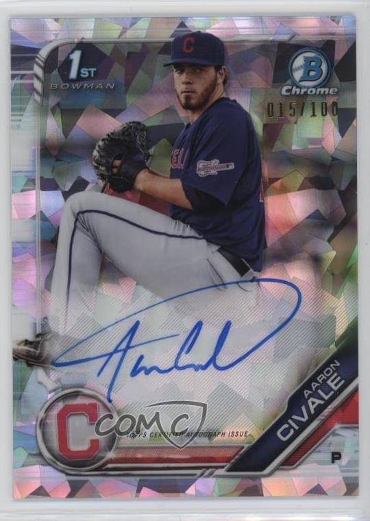 2019 Bowman Chrome Prospect Atomic Refractor /100 Aaron Civale #CPA-AC Auto 8at