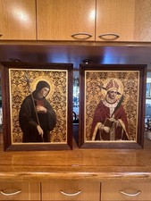 Antique Saint Augustine & St. Thomas Of Canterbury Oil Paintings Icons*rare*