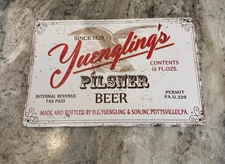 Vintage Yuengling Beer Tin Metal Sign 8x12 Rustic New Bar Man Cave Garage Den