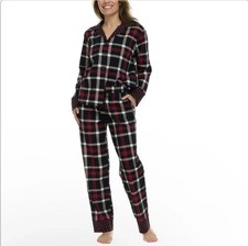 Vera Bradley -Women's 2-Pc Long Sleeve Notch Collar  Pant PJ Set - Red Plaid- S