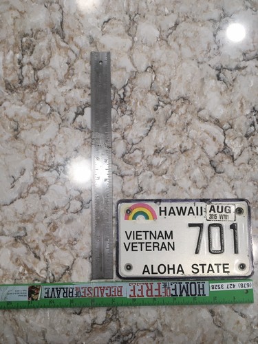HAWAII MOTORCYCLE LICENSE PLATE Rare VIETNAM VET . EX HOLES ,SALE HELPS T2t.org