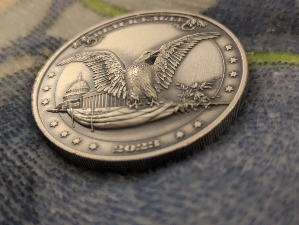 2023 Fiji $2 Black Eagle 2oz .999 Silver Coin UHR Limited 999 Made Mint w Sleeve - Image 2 of 4