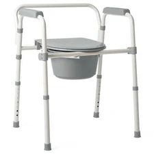 Medline 3-1 Commode Steel Folding Elongated 350 lb. Easy Cleaning Grey Senior