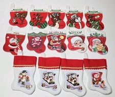 Vintage Mini Stockings Rudolph Red Nosed Reindeer Snowman Santa Lot of 14