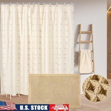Boho Shower Curtain Set W/ Bath Mat Towel Hooks Stylish Bathroom Decor New