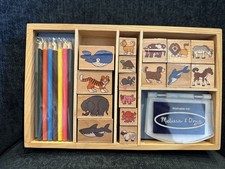 Melissa  Doug Wooden 16 Animal Stamp Set w/ Ink Pad  7 Colored Pencils - Used