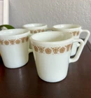 Pyrex Corning Butterfly Coffee Mugs Set Of 4 Vintage Gold Trim D Handle #1410