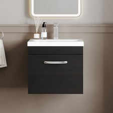 Nuie Athena Wall Hung 1-Drawer Vanity Unit with Basin 1 Charcoal Woodgrain 500mm