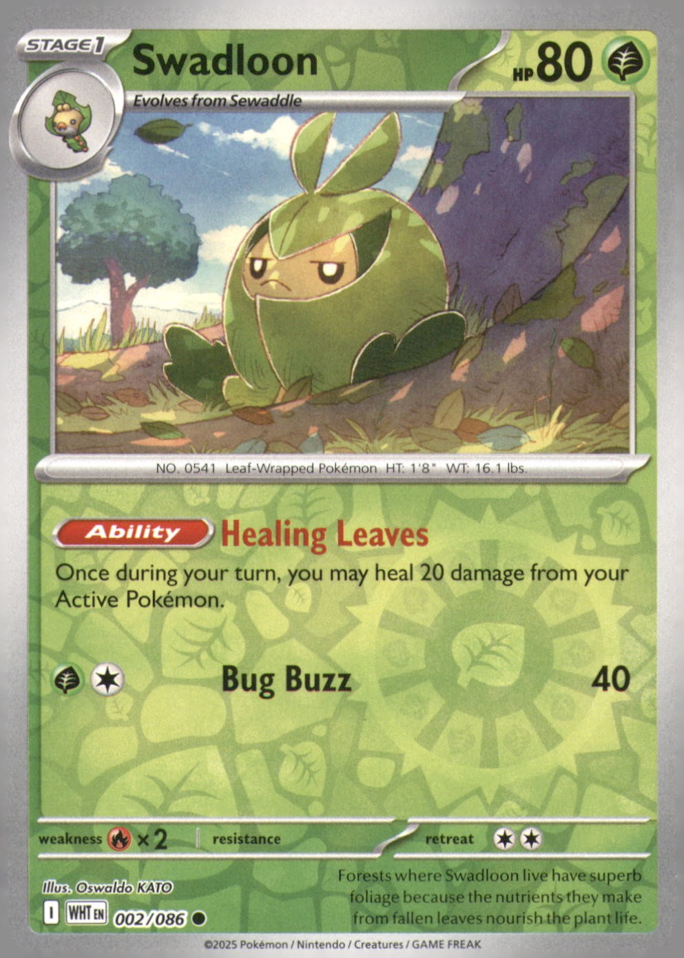 SWADLOON 002/086 COMMON WHITE FLARE POKEMON REVERSE HOLO NEAR MINT
