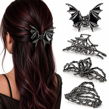 4PCS Gothic Spider Web Skeleton Hand Skull Hair Claw Clips for Women Girls,Large
