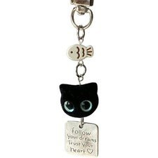 Plush Black Cat Phone Charm Keychain Cute Soft Fur Decor for Phone Keys Bag