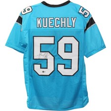 Luke Kuechly Autographed Pro Style Blue Sz XL Jersey Beckett Witness 20510