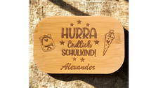 Edelstahl Brotdose Vesperbox Lunchbox personalisiert mit Gravur Namen Bambus