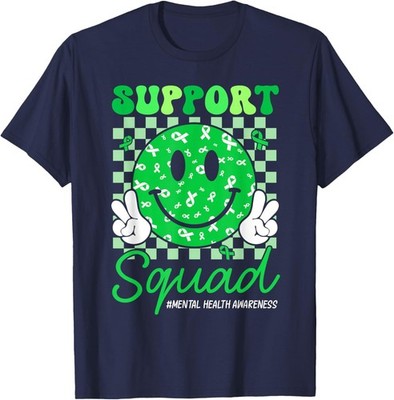 Support Squad Mental Health Matters Smile Face Green Ribbon Unisex T-Shirt