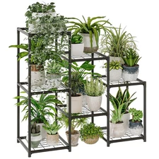 Bamworld Black Plant Stand Outdoor Metal Plant Shelf 3 Tiers Ladder Plant Holder