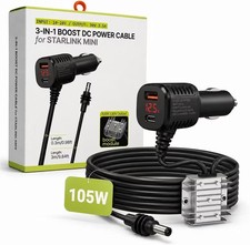 105W Car Adapter for Starlink Mini, 12V-24V to 30V 10ft DC Power Cable, USB port