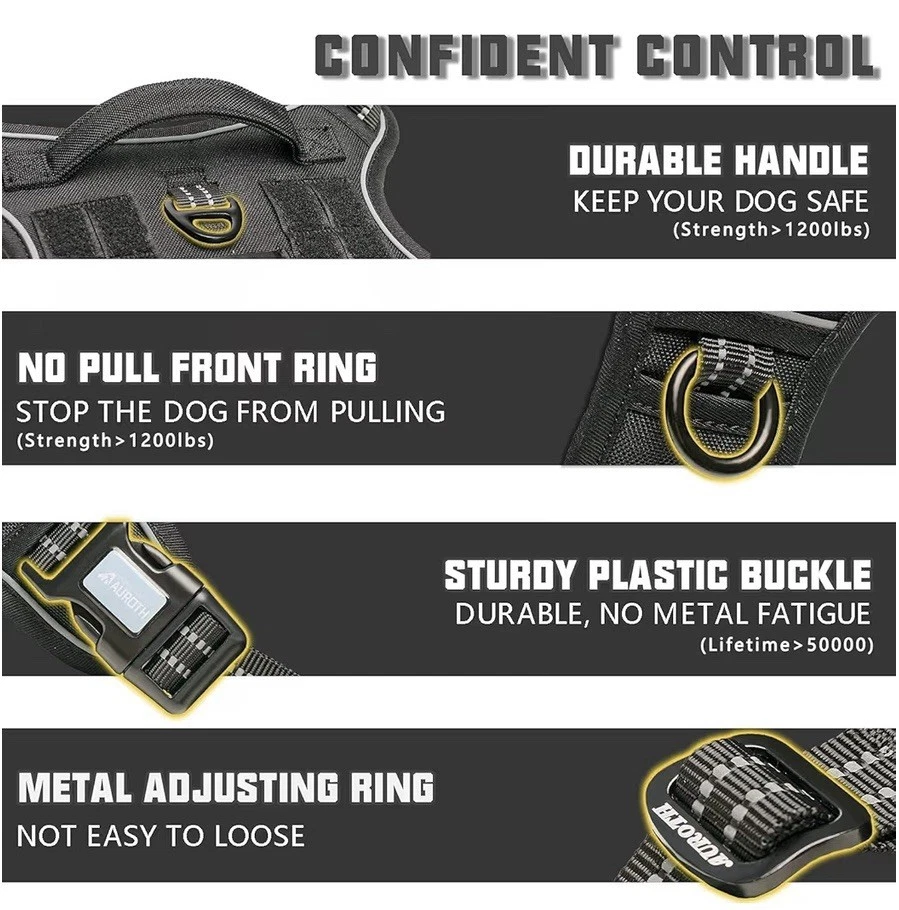 AUROTH Arnés Táctico para Perros L Chaleco de Entrenamiento K9 Ajustable Sin Tirar MOLLE Negro Foto 3 de 4
