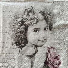 2 luncheon paper napkins for decoupage Sagen Vintage Nostalgic Girl roses script