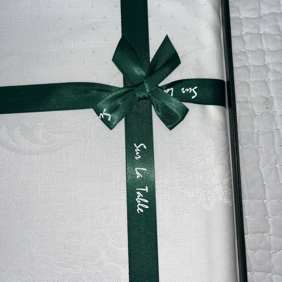 Sur La Table Domestique Linen Cotton Tablecloth And Napkin Set White Damask - Image 3 of 4