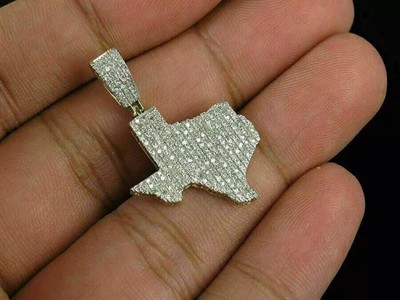 1.1Ct Round Cut Lab Created Diamond Texas Map Pendant 14K Yellow Gold Plated 18''
