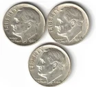 Three 1964-D Silver Roosevelt Dimes