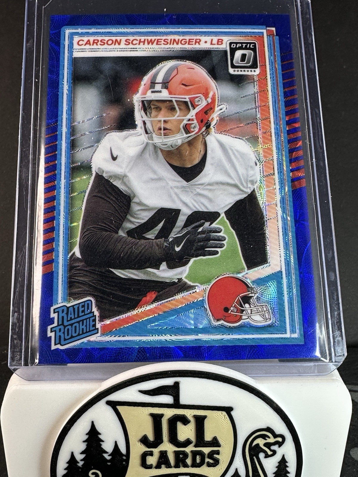 2025 Panini Donruss Optic - Carson Schwesinger #217 (RC) Blue Scope Prizm