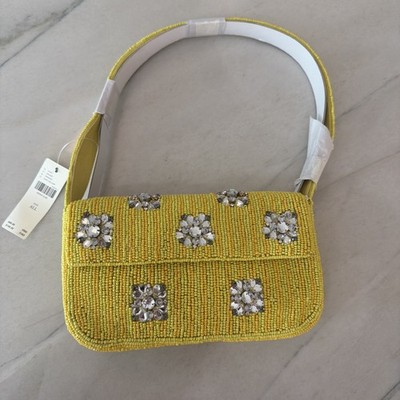 Anthropologie The Fiona Beaded Bag: Sun Yellow Geometric Rhinestone NWT